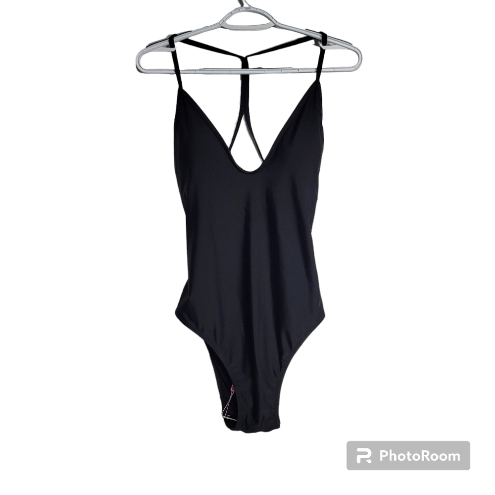 NWT Zeraca Black Open Back One Piece Swimsuit size L